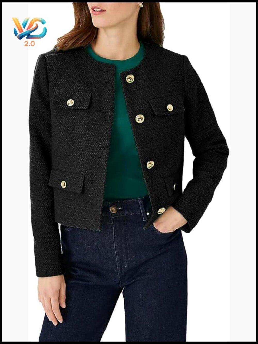 Cropped Tweed Blazer Collarless Slim Fit Business Casual Jacket